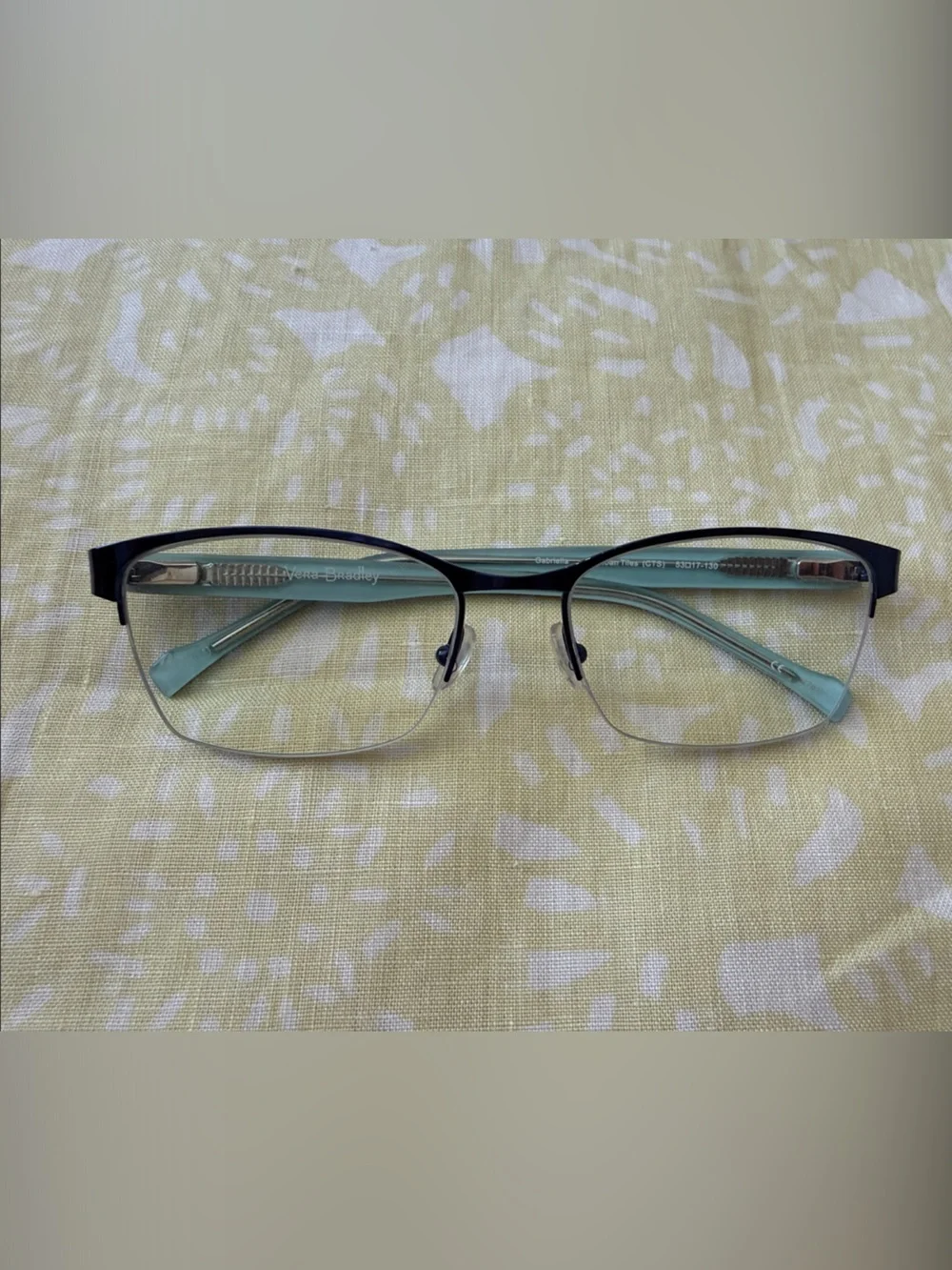 Gabriella Semi-Rimless Glasses in Navy & Mint (Cuban tiles design)